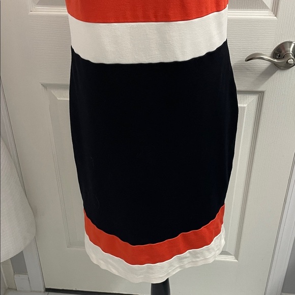 Vince Camino Colorblock Sleeveless Dress - Orange/Black/Cream Crew Neck Size 10 - Picture 3 of 11